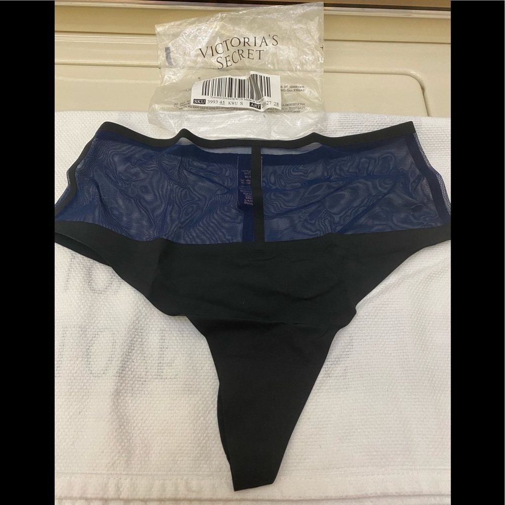 Victoria’s Secret Very Sexy High-Waist Thong Black/Blue SMALL NIP